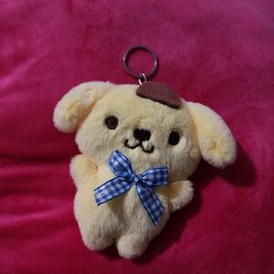 Plush Yellow Keychain with Blue Bow